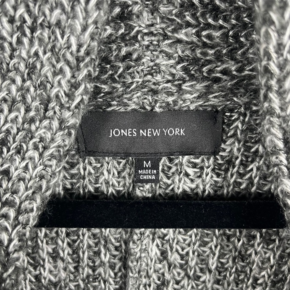 Jones New York Cardigan Women Medium Black White Marled Knit Shawl Collar NWT - Picture 6 of 9